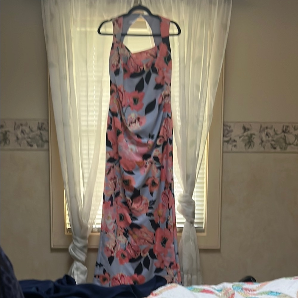 Adrianna Papell Floral Maxi Dress - Pink and Blue